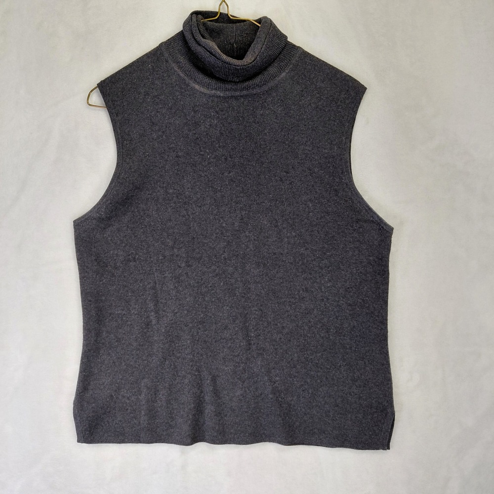 Andrea Viccaro Charcoal Gray Sleeveless Turtleneck Cotton Knit Sweater Medium